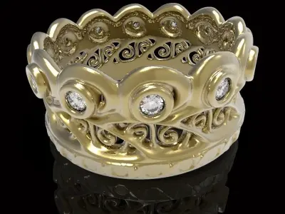 engraved gemstone crown ring  3D print model