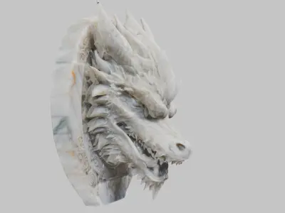 Detailed Medieval Dragon Head - Marble Sculpted Wall Mount  Low-poly 3D model
