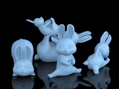 rabbits group of bunny figurines 3D print model