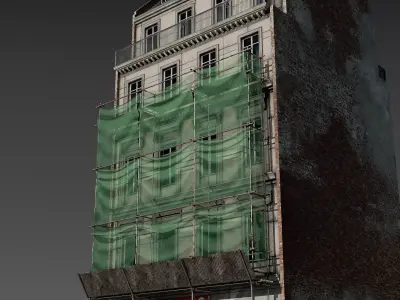 Convenience Store with Scaffolding 3D model