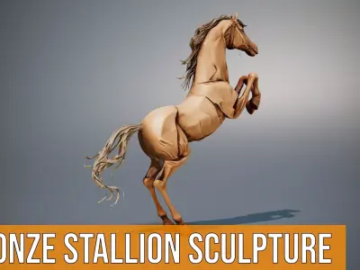 Bronze Stallion Sculpture model pack Low-poly 3D model