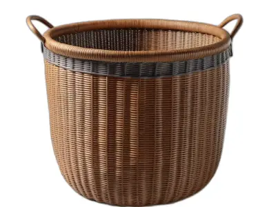 Rustic Wicker Laundry Hamper Basket Low-poly 3D model