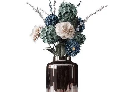 Decor bouquet of flowers in a glass vase  3D model