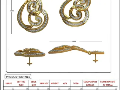 Women Earrings 3dm STL OBJ FBX Render Details 3D print model shop