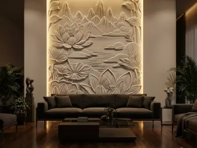 modern panel wall decor set wall relief mural CNC 147 3D 3D model