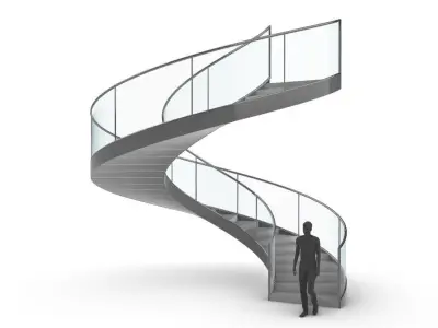 Spiral Staircase Set of 3 types of railings Architectural Detail 3D model