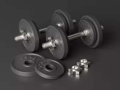 dumbells set of dumbbells and weight plates Low-poly 3D model