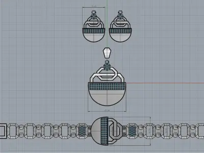 fashion luxury jewel Pendant Earring Bracelet  full set 3D print model