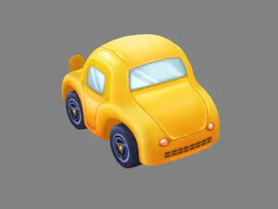 Cartoon yellow toy car Low-poly 3D model
