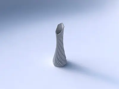 Vase squeezed and bent hexagon with wavy extruded lines 3D print model