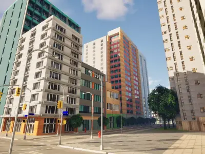City Downtown Skyscraper Street - Unreal - Lot 07 Low-poly 3D model