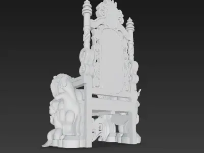 Throne with Lion and Cherub Decorations 3D model