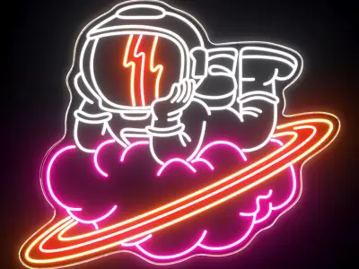Astronaut Cloud Planet Neon Sign 3D model