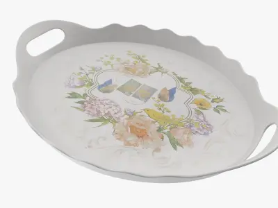 Tray Model with flowers and birds Low-poly 3D model