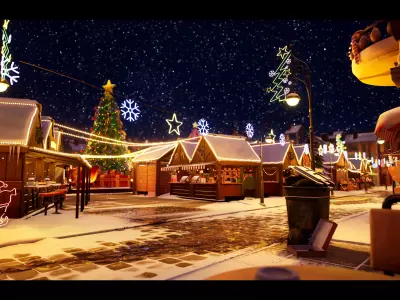 Modular Stylized Christmas Market Low-poly 3D model