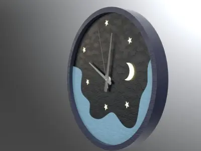  Wall Clock - Night Sky and Waves - Furniture Design Free low-poly 3D model