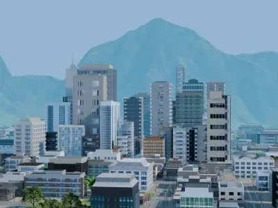 City Downtown Skyscraper Street Mountain Landscape 17 - DAY Low-poly 3D model