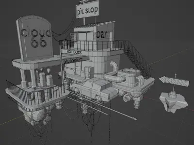 Cloud Bar LowPoly  Low-poly 3D model