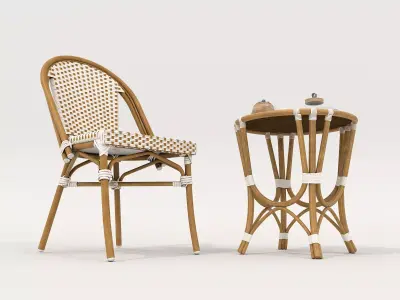 Rattan Coffee Table and Chair Set 3 3D model