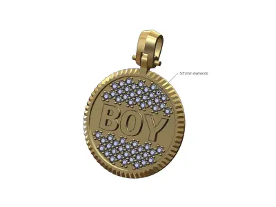 BOY diamond iced fluted bezel pendant with bail 3D print model