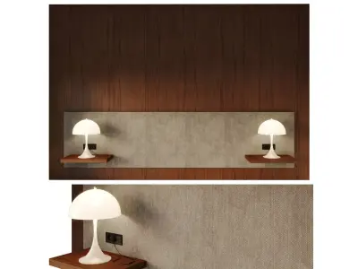 Headboard 1 two lamps on wooden wall 3D model