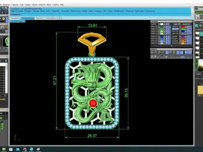 Rectangular Dragon Pendant with Gemstone Center  3604 3D print model