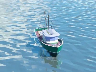 Fishing Boat Big Low Poly Low-poly 3D model