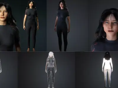 Stylized Female Character Sci-Fi Outfit  Rigged  Game Ready 3D model