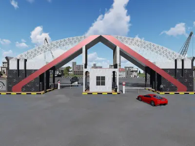 Gate entrance to parking lot Low-poly 3D model