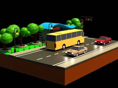 Bus Station H4 Low-poly 3D model