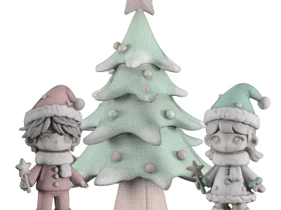 Christmas Decoration Plasticine Elves Ornamented Tree 3D model