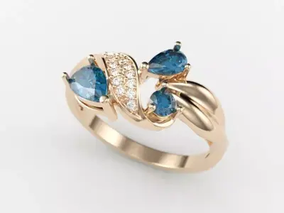 Design Women ring with gems and diamonds 3dm stl 3D print model 3D print model