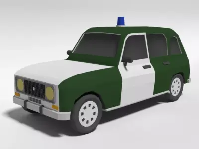 Low Poly Cartoon Retro Police Car Low-poly 3D model