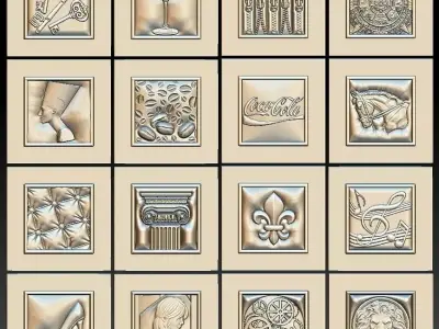 Set 16 Decorative basorelief with picture frame for CNC 3D print model