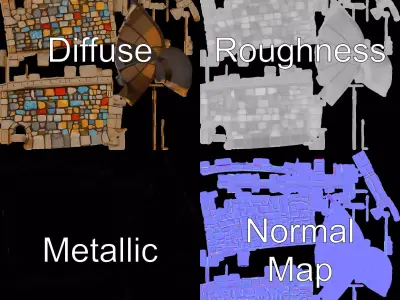 Colorful Stone Wall model pack Low-poly 3D model