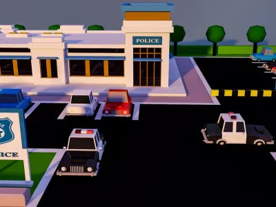 Low Poly police station-poly 3D model Low-poly 3D model
