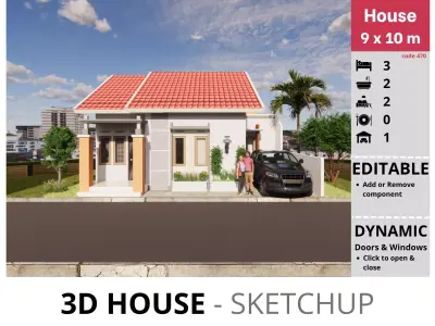 House 9x10m code 470- Sketchup 3D model 3D model 3D model