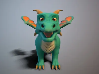 Cartoon young dragon Low-poly 3D model