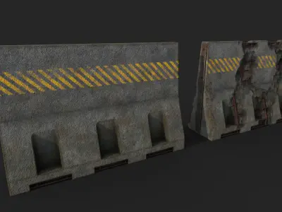 Concrete Barrier - Destroyed and New Low-poly 3D model