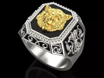 male ring with wolf head 3D print model
