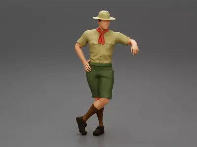 Boy scout standing at scout camp during their summer camp 3D print model