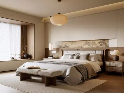 Japandi Oriental Bedroom 3D model