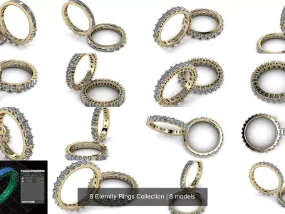 8 Eternity Rings Collection 3D Model Pack