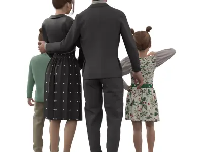 Family in Christmas Day Low-poly 3D model