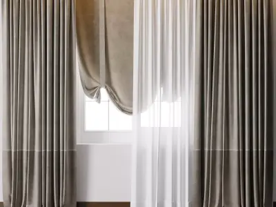 Hadi Curtain With Roman Blind 68 Low-poly 3D model