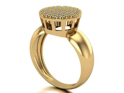 Round top cluster ring with 61 brilliant-cut stones 3D print model