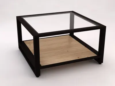 SIDE TABLE--Double square wood and glass 3D model
