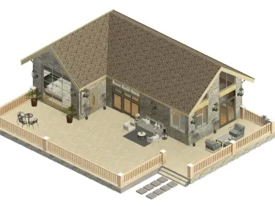 2 Bedroom Farmhouse House Plan 3D model