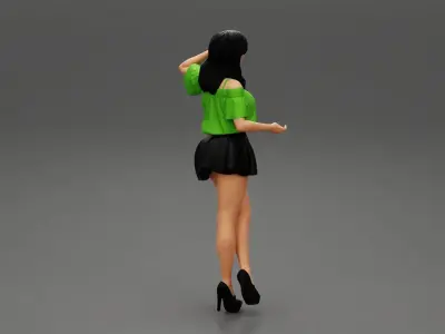 Woman In Mini Dress Is Standing On One Leg 3D print model