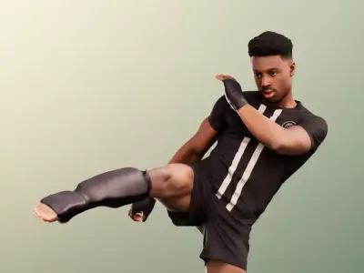 Kendal 12075 - Black Man Kick Boxing Low-poly 3D model